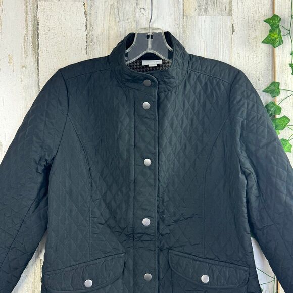 J Jill Quilted Coat Jacket Full Zip Snap Brown Houndstooth Lining Size XS - Picture 3 of 9